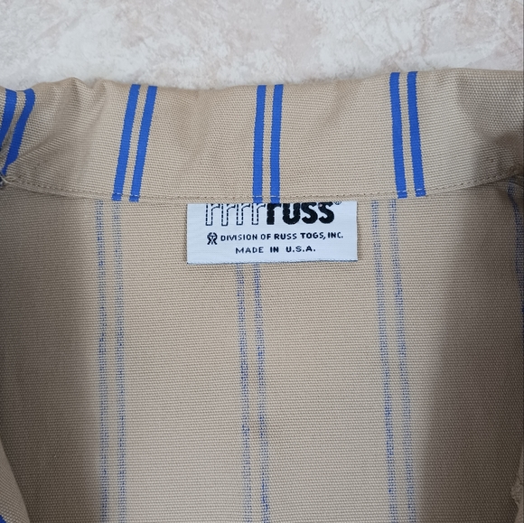 VINTAGE RUSS Tan w/Blue Stripes Blazer - Picture 4 of 7